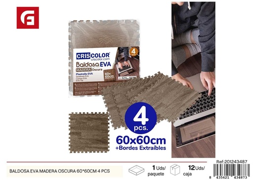 [201243487] Baldosa EVA madera oscura 60*60 cm 4 piezas - Juguetes y puzzle