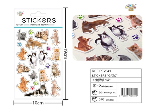 [PE2841] Stickes "Gato" 10x19 cm - Decoración y manualidades