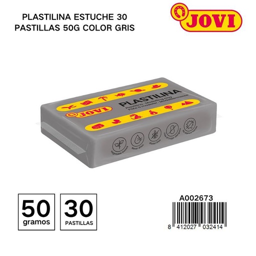 [A002673] Plastilina en estuche 30 pastillas 50g color gris - Materiales de arte y manualidades