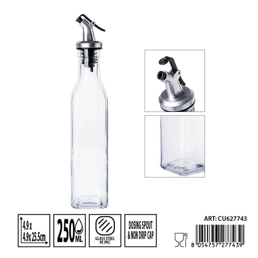 [0236306] Aceitero de cristal con tapón 250 ml 4,9x4,9x25,5 cm - Almacenamiento de líquidos y aceiteras
