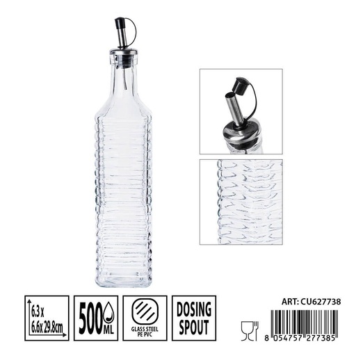 [0236301] Aceitera de cristal con tapón 6.3x6.3x29.8 cm 500 ml - Botellas de vidrio para aceites