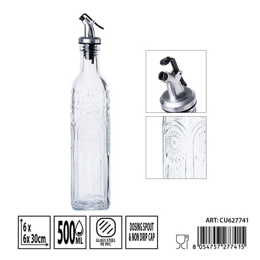 [0236304] Aceitera de cristal con tapón 6x6x30 cm 500 ml - Botellas de vidrio para aceites
