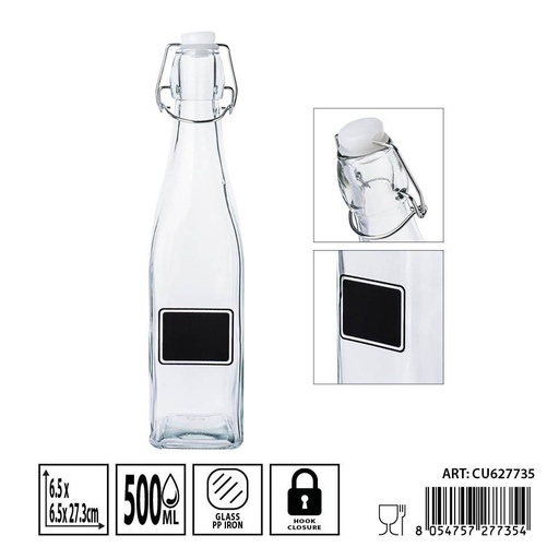 [0236298] Botella de cristal 6.5x6.5x27.3 cm 500 ml - Botellas de vidrio para líquidos