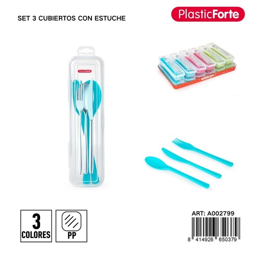 [A002799] Set de cubiertos de plástico de 3 piezas con estuche - Utensilios de cocina para picnic