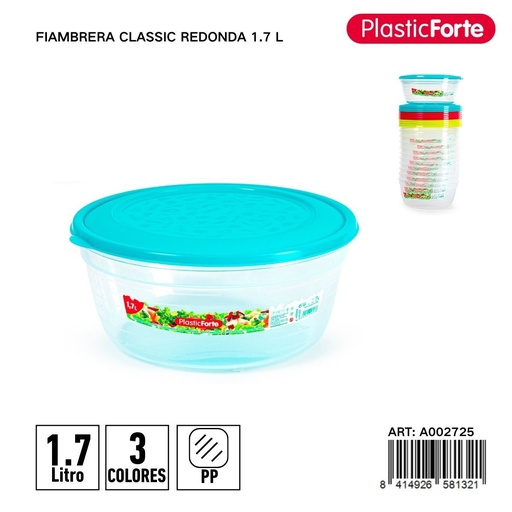 [A002725] Fiambreera clásica redonda 1,7 L - Envase para comidas y almacenamiento