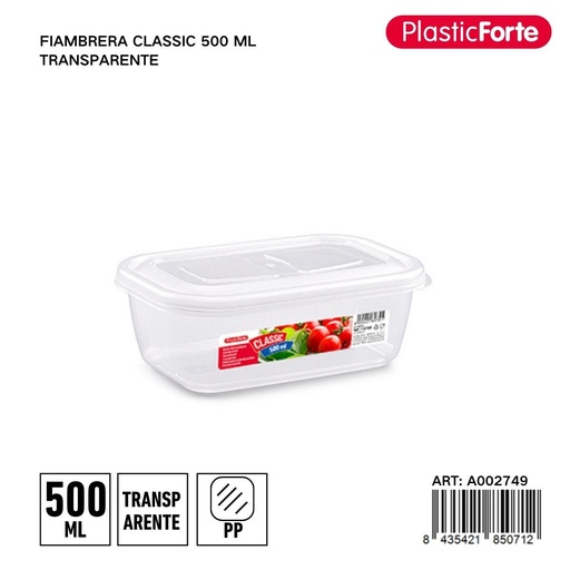 [A002749] Fiambreera clásica 500 ml transparente - Envase para comidas y almacenamiento