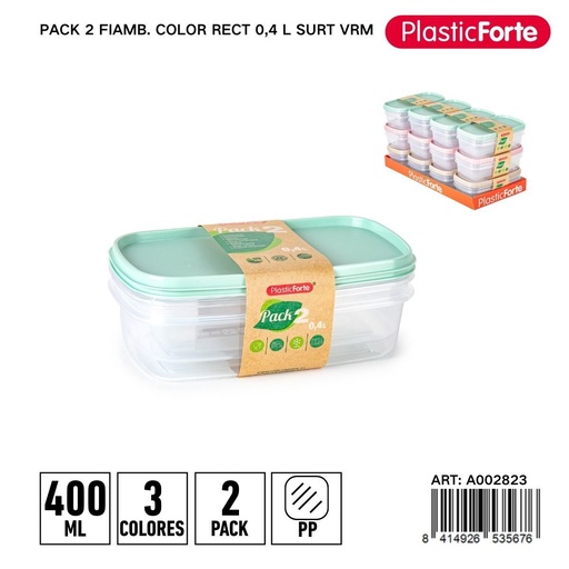 [A002823] Pack de 2 fiambre mini rectangular 0,4 L - Pequeños recipientes para aperitivos