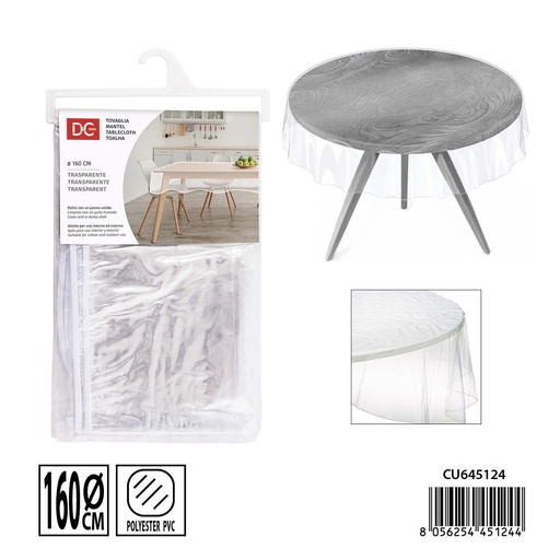 [0238598] Mantel de plástico transparente redondo 160 cm - Protector de mesa