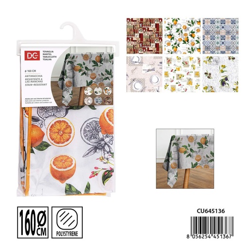 [0238610] Mantel redondo antimanchas 160 cm - Protección de mesa resistente a manchas