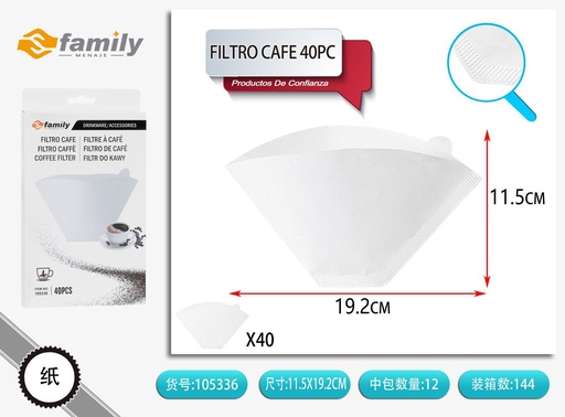 [105336] Filtro de café 19.2 x 11.5 x 5 cm 40 piezas - Accesorios para bebida