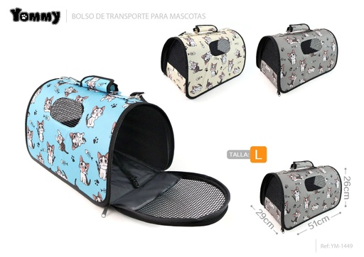 [YM1449] Bolsa de transporte para mascotas tamaño L 51x26x29 cm - Accesorios para mascotas