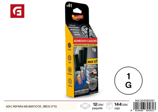 [204582561] Pegamento para reparar neumáticos en caja de 3*1 gramos - Productos de verano