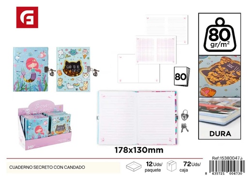 [153800473] Cuaderno secreto con candado 2026 15x21 cm - Organización escolar y personal