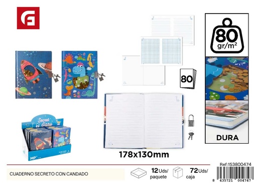 [153800474] Cuaderno secreto con candado 2026 15x21 cm - Planificación y seguridad personal