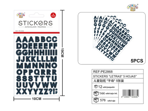 [PE2868] Stickers "Letras" 5 hojas 10x19 cm - Decoración creativa y manualidades