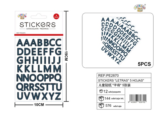 [PE2870] Stickers "Letras" 5 hojas 10x19 cm - Suministros para manualidades