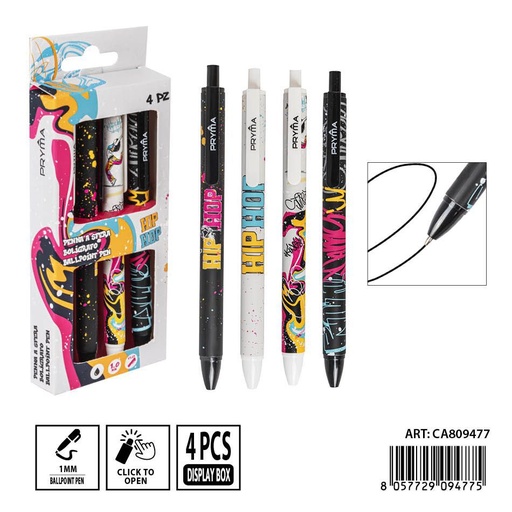 [0239911] Bolígrafos 1MM 4PZ Hip Hop - Material de oficina y escritura