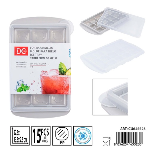 [0240197] Molde para hielo 15 cubitos 22.5X13.5X2.5CM - Moldes para hielo y cocteles