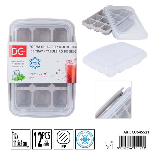 [0240195] Molde para hielo 12 cubitos con tapa 17X11.5X4CM - Moldes para hielo y cocteles