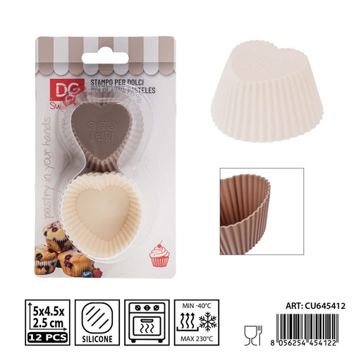 [0239418] Molde mini corazón de silicona 5X4.5X2.5CM 12PZ - Utensilios de repostería
