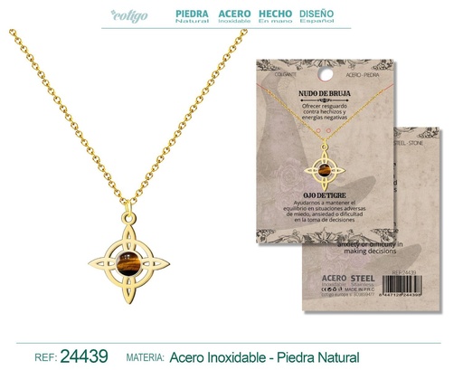 [24439] Colgante Nudo de Bruja Acero dorado con Ojo de Tigre - Joyas y protección