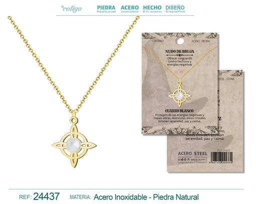 [24437] Colgante Nudo de Bruja Acero dorado con Cuarzo Blanco - Joyas y protección