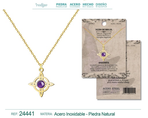 [24441] Colgante Nudo de Bruja Acero dorado con Amatista - Joyas y protección