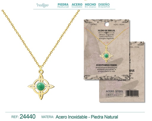 [24440] Colgante Nudo de Bruja Acero dorado con Aventurina Verde - Joyas y protección