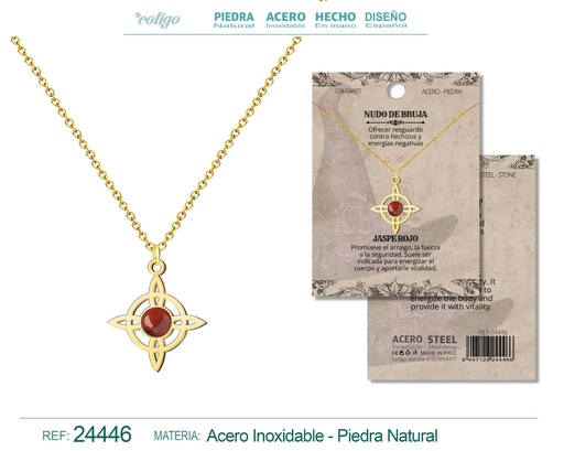 [24446] Colgante Nudo de Bruja Acero dorado con Jaspe Rojo - Joyas y protección
