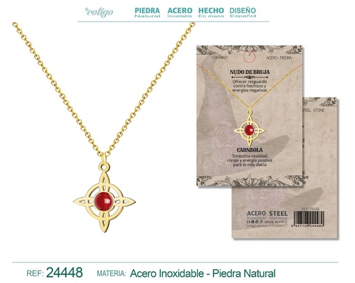 [24448] Colgante Nudo de Bruja Acero dorado con Carneola - Joyas y protección