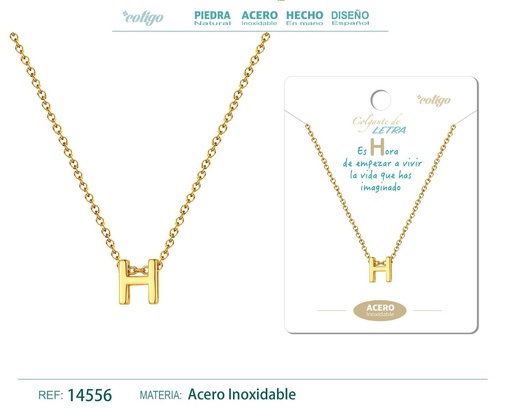 [14556] Collar Letra H Acero color dorado - Joyas personalizadas