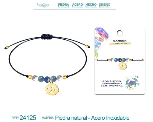 [24125] Pulsera de piedra natural con colgante Cáncer en acero dorado - Joyería zodiacal