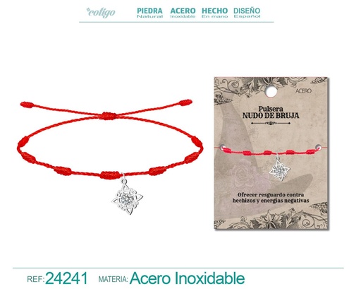 [24241] Pulsera 7 nudos con nudo de bruja de acero plateado - Joyería simbólica y protectora
