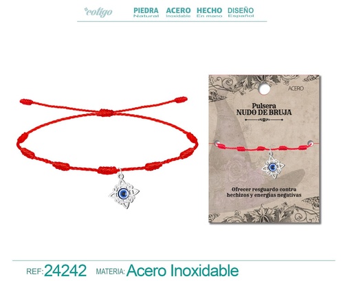[24242] Pulsera 7 nudos con nudo de bruja de acero plateado - Accesorios de protección