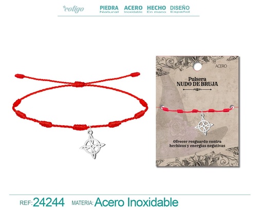 [24244] Pulsera 7 nudos con nudo de bruja de acero plateado - Accesorios de protección
