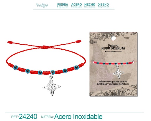 [24240] Pulsera 7 nudos con ojo de turco y nudo de bruja de acero plateado - Joyería de protección