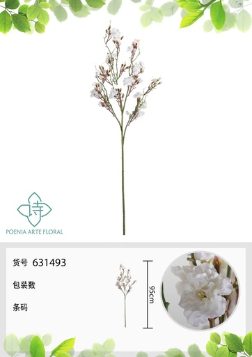 [631493-1BLANCO] Rama de flores artificiales de cerezo de media longitud 95 cm - Decoración floral