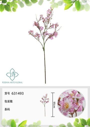 [631493-3LILA] Rama de flores artificiales de cerezo de media longitud 95 cm - Decoración floral
