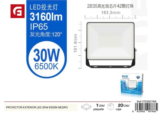 [170390786] Proyector exterior LED negro de 30W 6500K - Iluminación