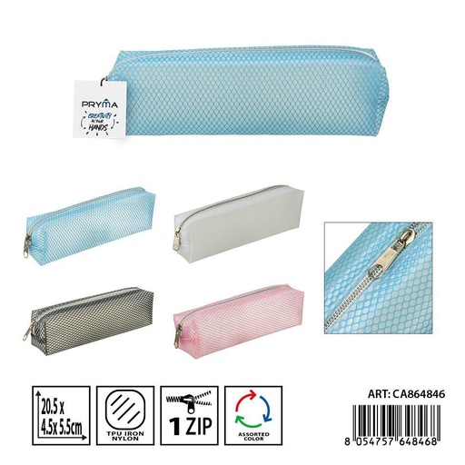 [0238399] Estuche transparente para lápices 20,5x4,5x5,5cm - Almacenamiento de útiles escolares