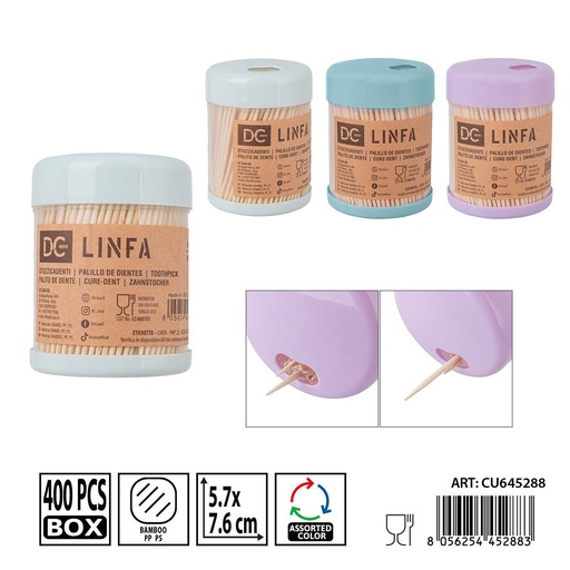 [0239067] Palillos de dientes de bambú 400 piezas en botella 5.7x7.6 cm - Accesorios de cocina y utensilios desechables 