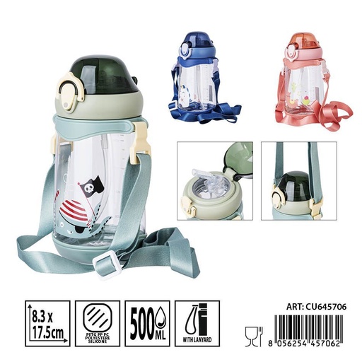 [0241139] Botella de plástico con pajita 500ml - Utensilios de cocina y bebida