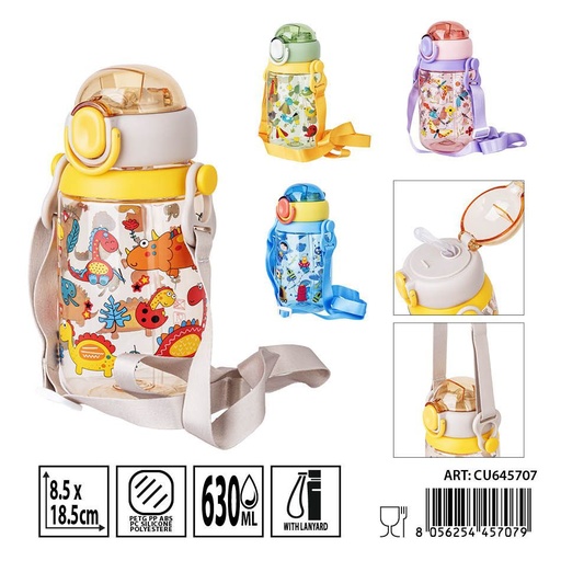 [0241140] Botella de plástico con pajita 630 ml 8.5X18.5 cm - Accesorios de cocina