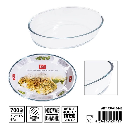 [0239490] Bandeja de cristal ovalada 700 ml 20.7x13.7x4.7 cm - Utensilios de mesa y bandejas de cristal