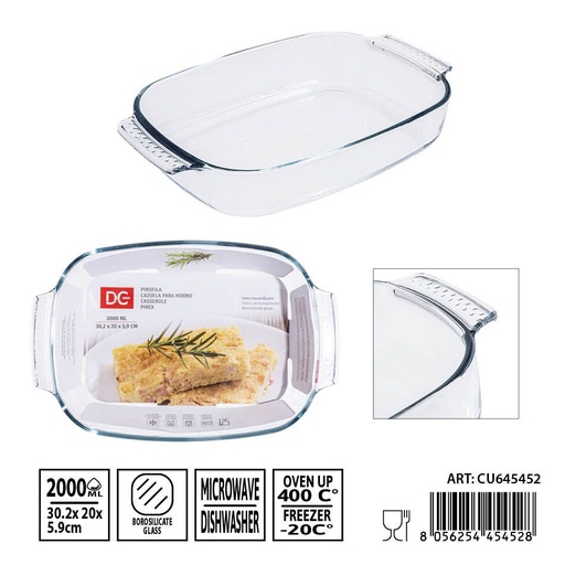 [0239494] Bandeja de cristal con asa 2000 ml 30.2x20x5.9 cm - Utensilios de mesa y bandejas de cristal