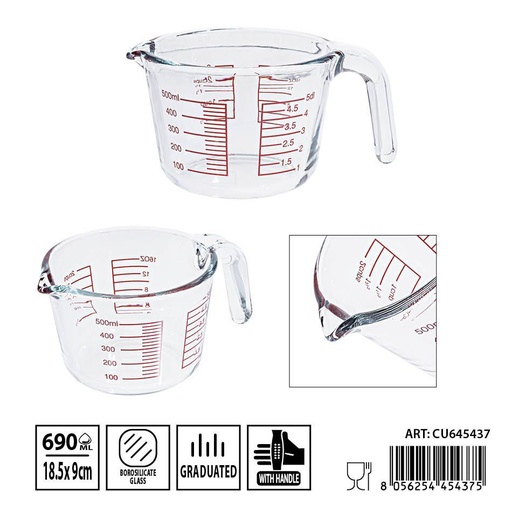 [0239479] Jarra de vidrio graduada 500 ml 18.5(12)x9 cm - Utensilios de mesa y jarras de medición