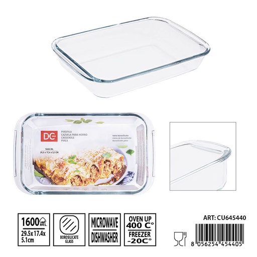 [0239482] Bandeja de cristal rectangular 1600 ml 29.5x17.4x5.1 cm - Utensilios de mesa y bandejas de cristal