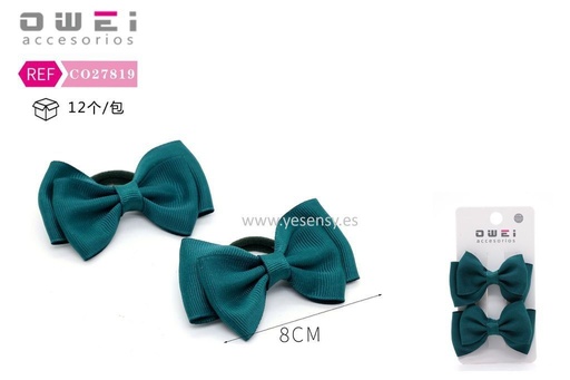 [8428947278191] Pack de 2 gomas con lazo verde 8 cm 12 unidades - Accesorios para el cabello