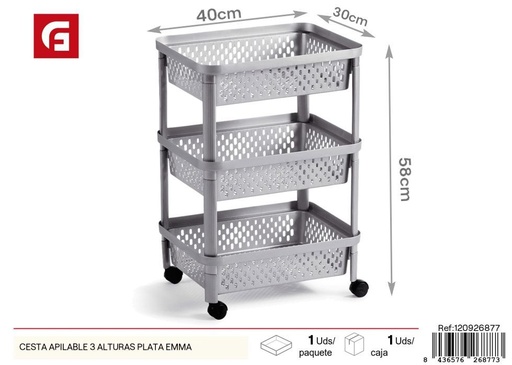 [120926877] Cesta apilable 3 alturas plata Emma - Organización de hogar