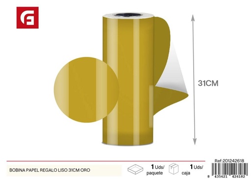 [201242618] Bobina papel regalo liso 31cm color oro - Materiales para envolver regalos